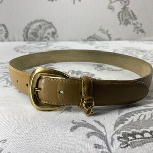 LIZ CLAIBORNE Vintage Leather Belt Taupe Gold Brass Buckle 
Preppy Prep